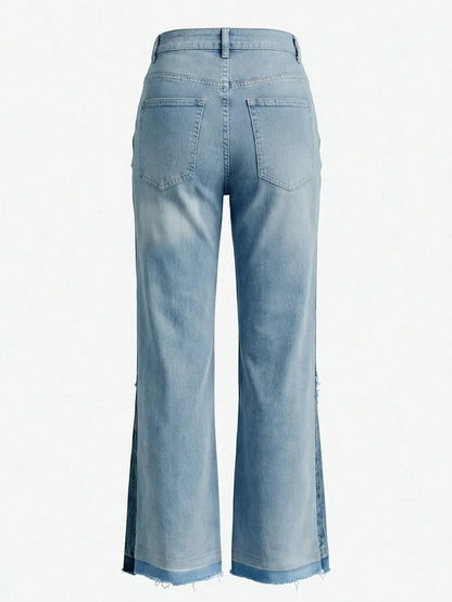 GLOURI Women's Flare Jeans, Vintage Washed High Stretch Deconstructed Denim Pants with Pockets, Casual Bell Bottom Jeans