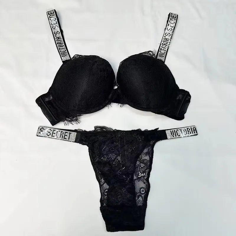 New Victoria's Secret Women's Sexy Bra and Panty Set Comfortable push up Shapewear Adjustable Padded Gathered Lace Lingerie Set