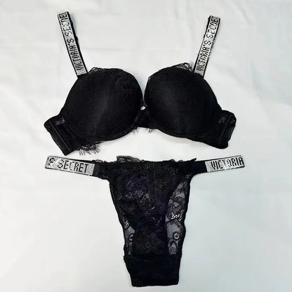 New Victoria's Secret Women's Sexy Bra and Panty Set Comfortable push up Shapewear Adjustable Padded Gathered Lace Lingerie Set