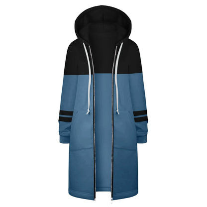 Women's Warm Zipper Long Outwears Solid Color Loose Fit Drawstring Sweatshirt Coat for Women