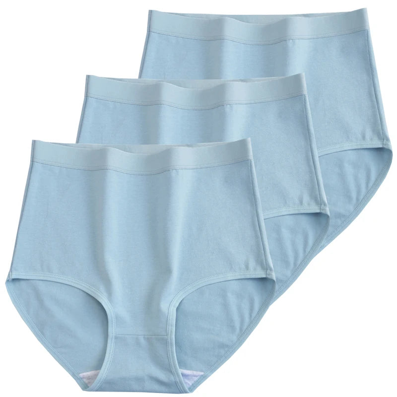 3pcs Cotton Women Panties Lady Plus Size Underwear Large Size High Waist Briefs Breathable Solid Color Female Lingerie