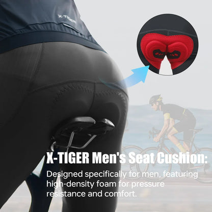 X-TIGER Men Cycling Bib Pants Anti-Slip Leg Grips 7-Hour Ride Padded Summer Riding Bike Bib Shorts with Side Pockets