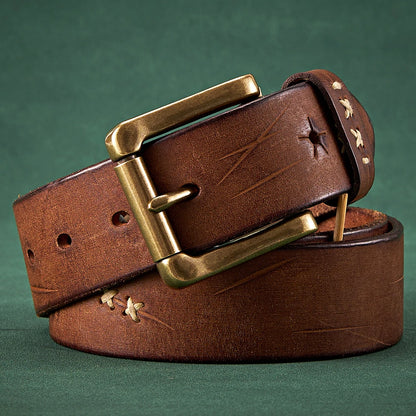 3.8CM Men High Quality Genuine Leather Belt Luxury Designer Brass Pin Buckle Belts Pure Cowskin Vintage Strap Male Jeans for Man