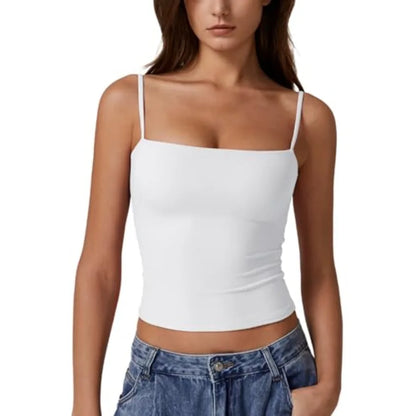 QINSEN Women's Double Lined Basic k Top Adjustable Spaghetti Straps Sleeveless Camisole Shirts