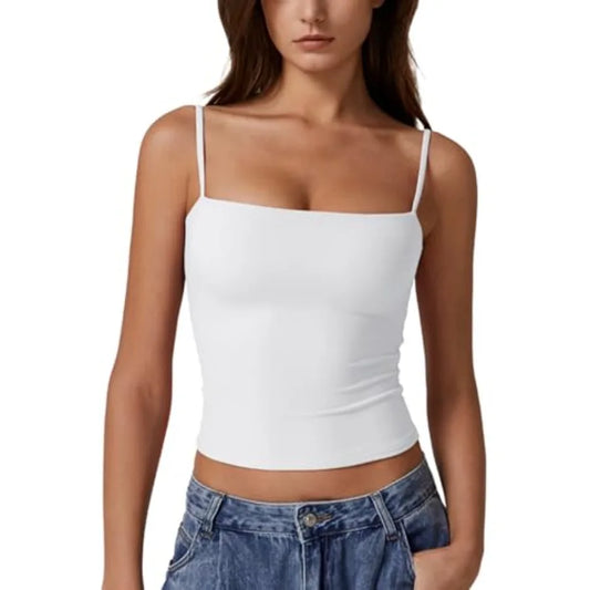 QINSEN Women's Double Lined Basic k Top Adjustable Spaghetti Straps Sleeveless Camisole Shirts
