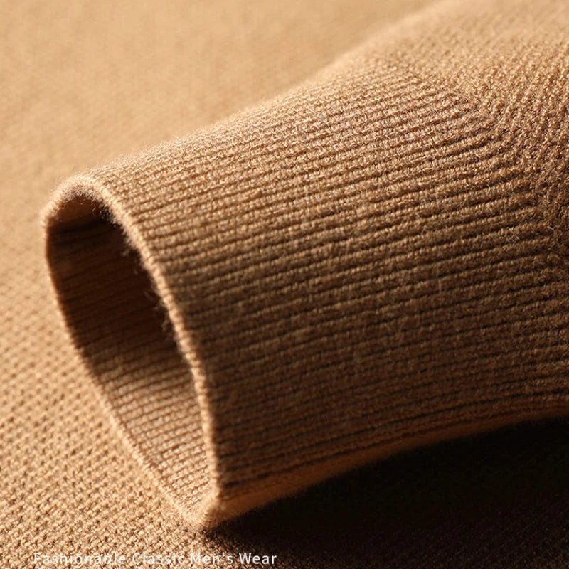 Men's 500g Wool-Blend Knit Sweater - Camel Fake Layered Collar (Black/Navy/Light Gray) Vintage Business Casual Style