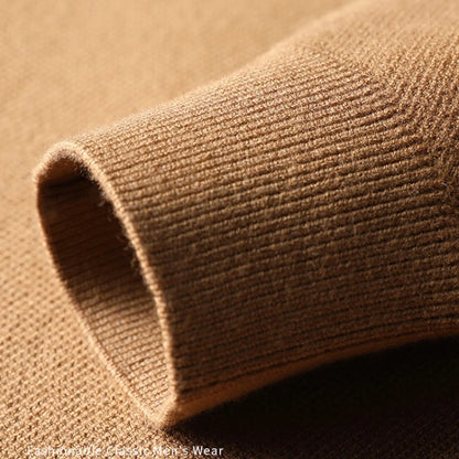 Men's 500g Wool-Blend Knit Sweater - Camel Fake Layered Collar (Black/Navy/Light Gray) Vintage Business Casual Style