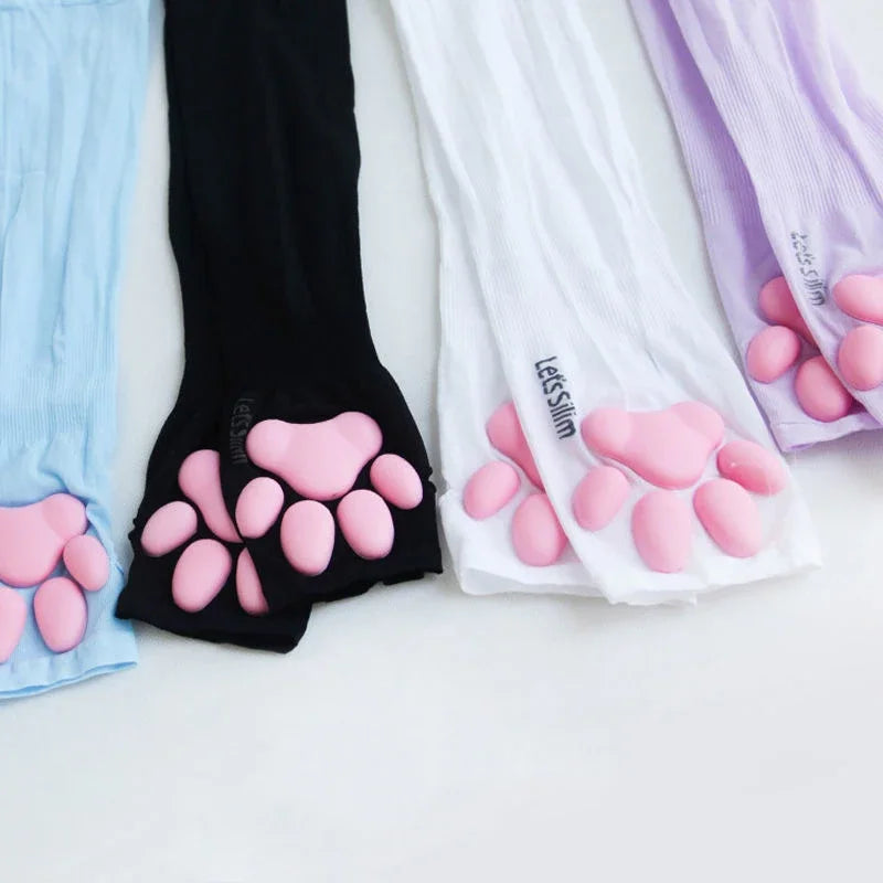 Cute Cat Paw Fingerless Gloves, Soft Stretchy with 3D Pads, UV Protection Kawaii Harajuku Anime Cosplay Accessory for Girls & Women