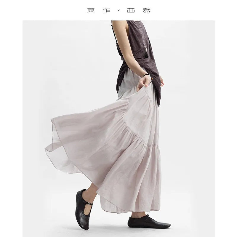60-Count Pure Ramie Cake Skirt, Mid-Length Beach Vacation Skirt for Women, New Summer 2026 Style