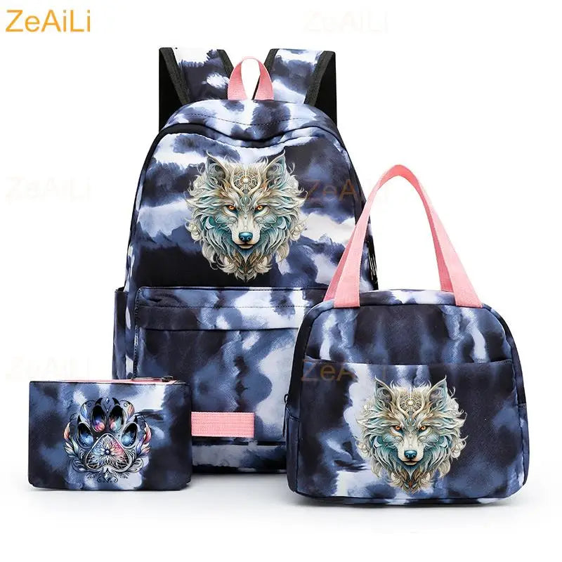 3pcs White Puppy Maltese Dog Colorful Backpack with Lunch Bag for Women Student Teenagers Rucksack Casual School Bags Sets