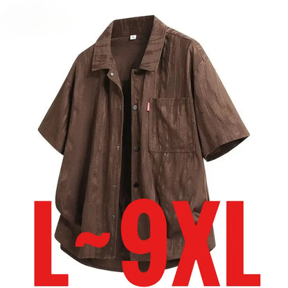 Plus Size 9XL Men's Ice Silk Shirt Quick Dry Short Sleeve Top Male Summer Large Big Casual Snap Button Up Oversized Loose Fit Fat