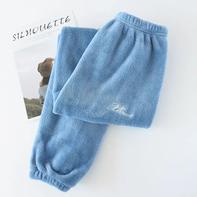 Couples' autumn and winter warm pants home pants ladies pajamas bottoms flannel thick coral fleece couple pants men