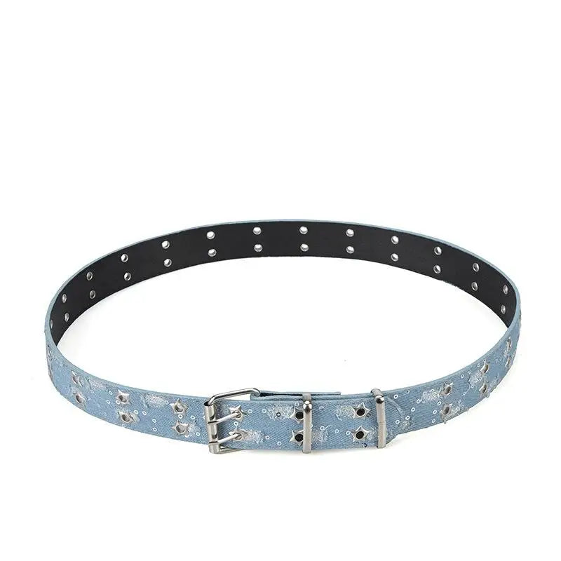 Hollow Star Buckle Denim Waistband Y2K Punk Hip Hop Style Unisex Streetwear Belt Fashion Waist Accessory For Daily Matching & Trendy Gifts