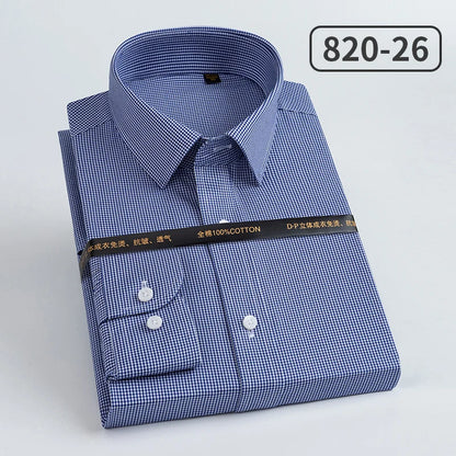 Men's pure cotton long sleeved shirt slim fit high-end light luxury 100 count striped heterochromatic collar wrinkle resistant