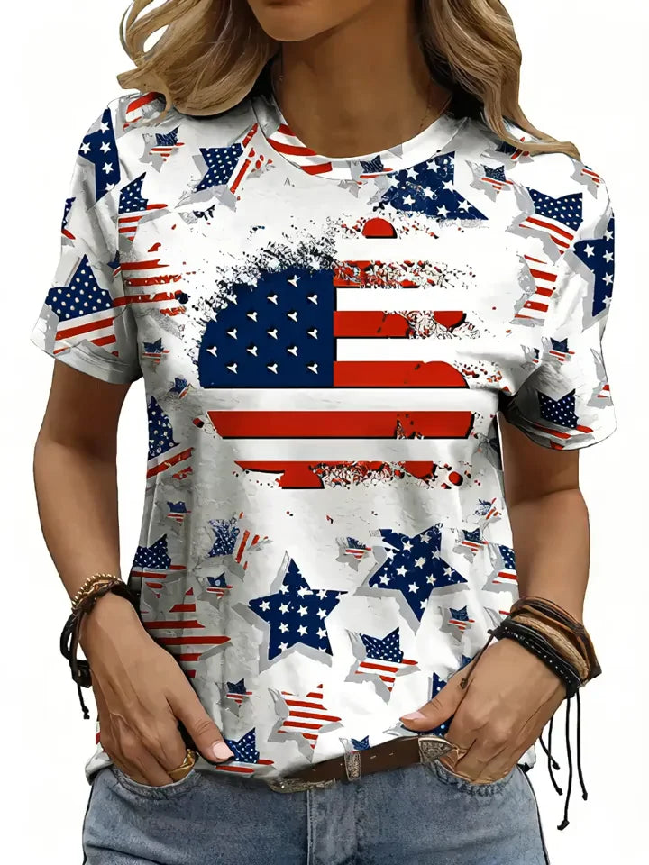 Women's American Flag & Bald Eagle Print T-Shirt Casual Short Sleeve Crew Neck Patriotic Graphic Tee for Summer