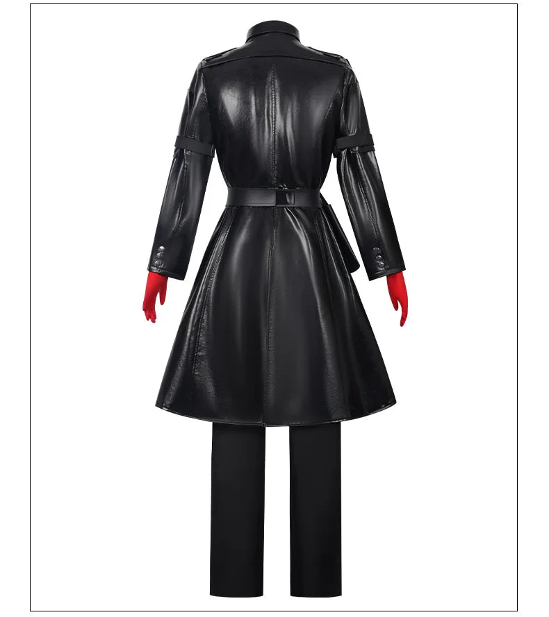 Men's Black Cosplay Costume, Long Coat & Leather Outfit for Game Character, Halloween Carnival Party Wear