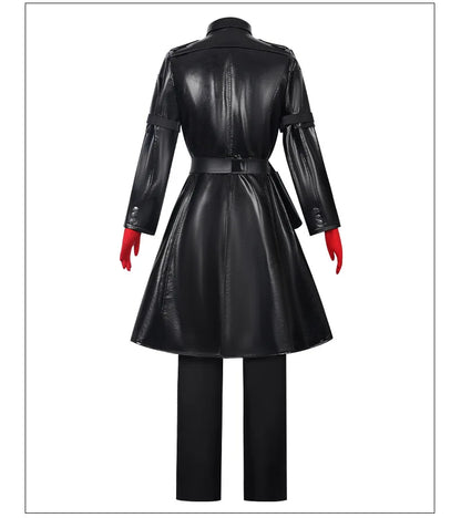 Men's Black Cosplay Costume, Long Coat & Leather Outfit for Game Character, Halloween Carnival Party Wear