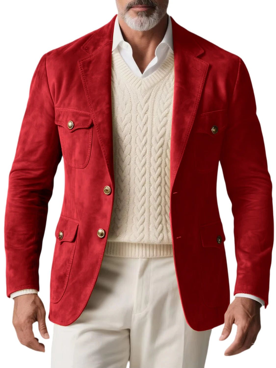 1970s Men's Suede Blazer Retro Slim Fit Two Buttons Multi Pocket High Quality Jacket Fashion Casual Sport Coat For Daily Wear