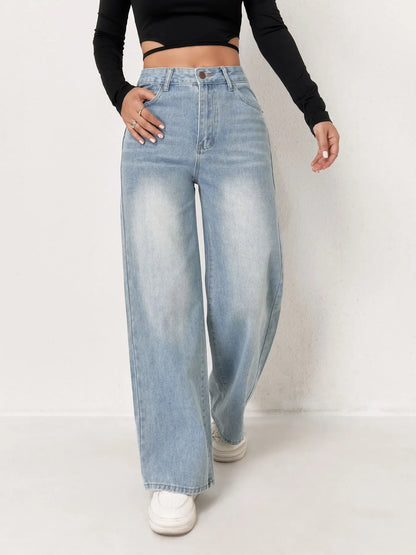 European and N Trend Washed Blue Wide Leg Jeans Women Jeans Women Comfortable Fashion All-matching Trend Jeans