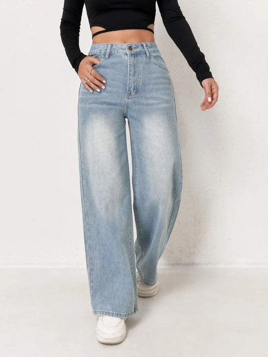 European and N Trend Washed Blue Wide Leg Jeans Women Jeans Women Comfortable Fashion All-matching Trend Jeans