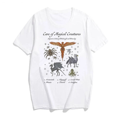 Vintage Magic School T-shirt Magical Creatures Graphic Tee Wizarding World Shirt HP Magic Movie Aesthetic Clothes Bookish Tshirt
