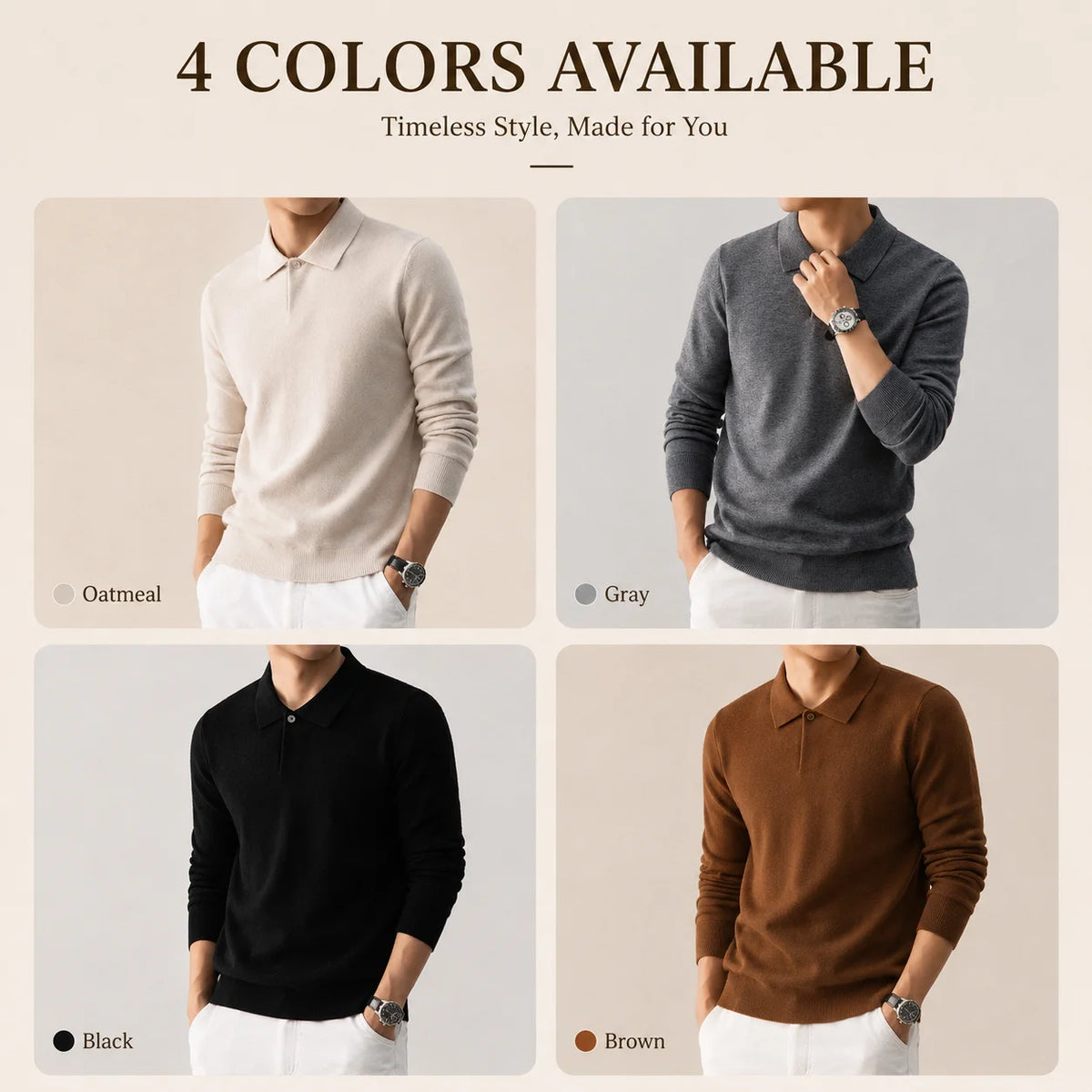 Men's Wool Blend Polo Sweater Heavyweight Warm Knitwear Anti-Pilling Soft Touch Long Sleeve Pullover Autumn Winter