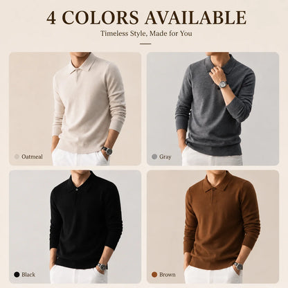 Men's Wool Blend Polo Sweater Heavyweight Warm Knitwear Anti-Pilling Soft Touch Long Sleeve Pullover Autumn Winter