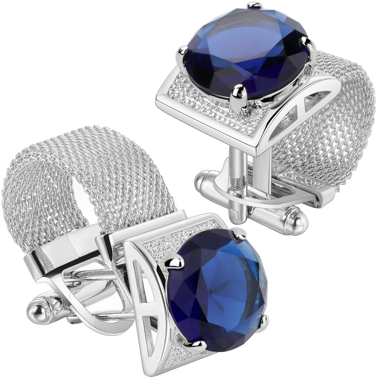 HAWSON Birthstone Crystal Cufflinks for Men Silver Luxury with Chain Wedding Birthday Christmas Gift