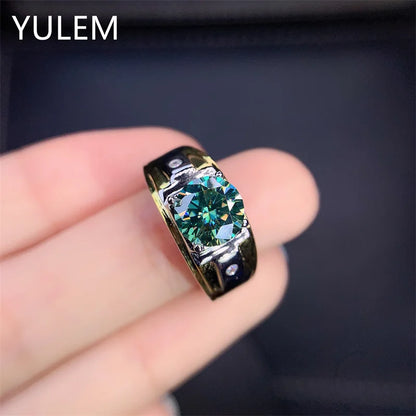 YULEM Real 925 Silver Women Ring with 2 Carats Green Moissanite Jewelry