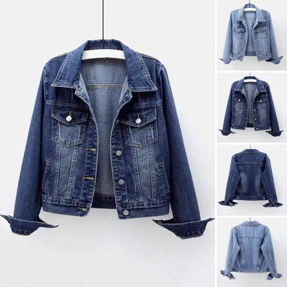 Women Denim Jacket Single-breasted Chest Flap Pocket Jacket Long Sleeve Slim Short Coat Retro Ladies Denim Jackets Outerwear