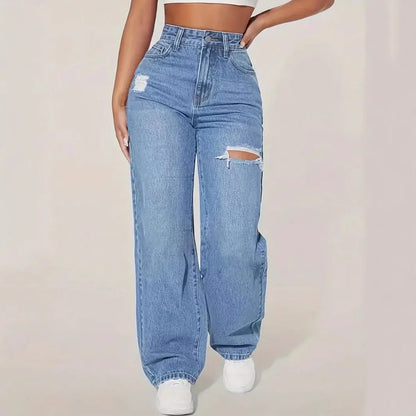 Jeans Women Denim Pant Wide Leg Long Pants Hole High Waist Straight Trousers Y2k Streetwear Work Splice Casual 2026 Punk