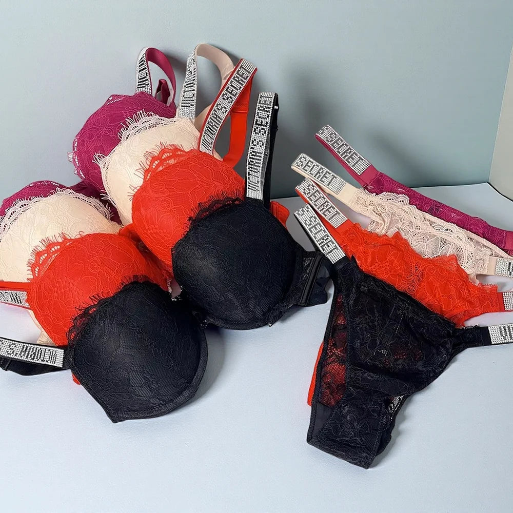 New Victoria's Secret Women's Sexy Bra and Panty Set Comfortable push up Shapewear Adjustable Padded Gathered Lace Lingerie Set