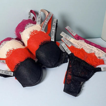 New Victoria's Secret Women's Sexy Bra and Panty Set Comfortable push up Shapewear Adjustable Padded Gathered Lace Lingerie Set
