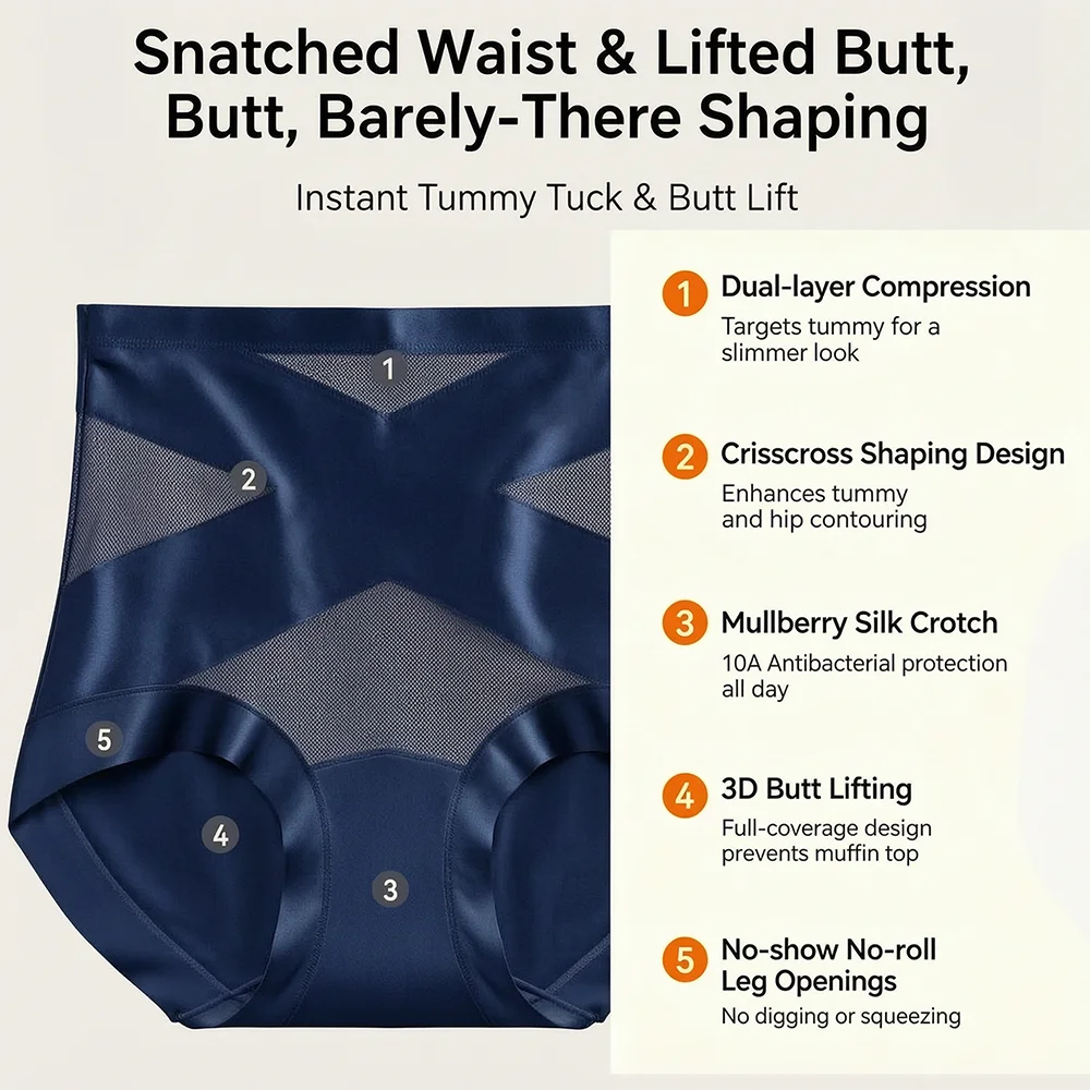 4pcs High Waisted Women's Panties Breathable Tummy Control Shapewear Mesh Cross Tummy Cinching Ice Silk No Trace Triangle Panties Tummy Tuck Shape