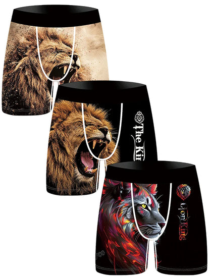 3Pcs Lion Wolf Print Men Underwear Boxers Men's Novelty Underpants