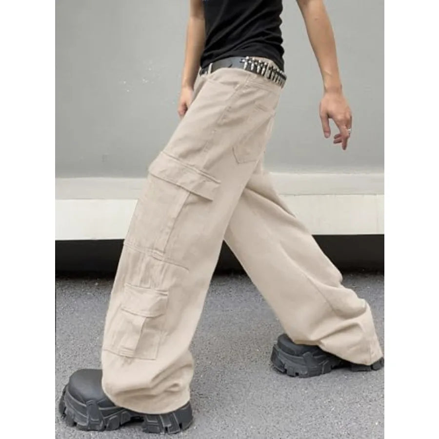 Baggy Denim Cargo Pants for Men with Pockets Mid Weight Wide Leg Hip Hop Skater Jeans Streetwear
