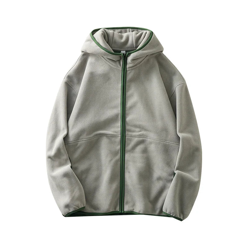 DUKEEN Men's Double-Sided Fleece Hoodie Autumn and Winter Warm Windbreaks 7A Antimicrobial Zipper Jackets for Men