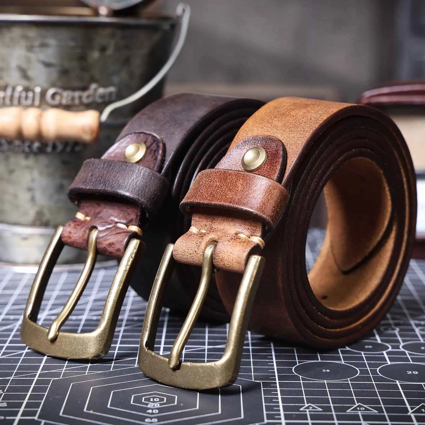Vintage Genuine Leather Men's Belt With Solid Brass Buckle, Casual Pin Buckle Belt With Gift Box, Thickened Italian Cowhide