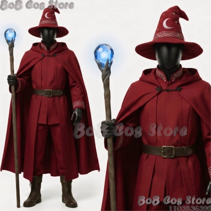 Star and Moon Magic Magician Cosplay Costume Magic Robe 3 Colours Black Gray Red Long Robe Big Hat Halloween S-2XL Clothes Cos