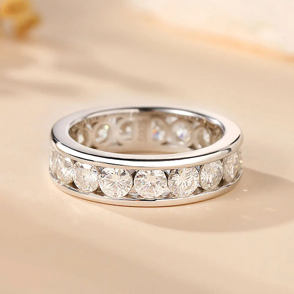 KNOBSPIN 3mm 4mm Moissanite Rings for Women Man D VVS1 Round Brilliant Cut Diamond s925 Sterling Silver Moissanite Eternity Band