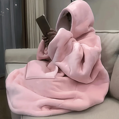 Cozy Wearable Blanket Hoodie for Men & Women, Soft Flannel Pajama with Sleeves, Giant Pocket, Warm Gifts