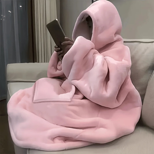 Cozy Wearable Blanket Hoodie for Men & Women, Soft Flannel Pajama with Sleeves, Giant Pocket, Warm Gifts