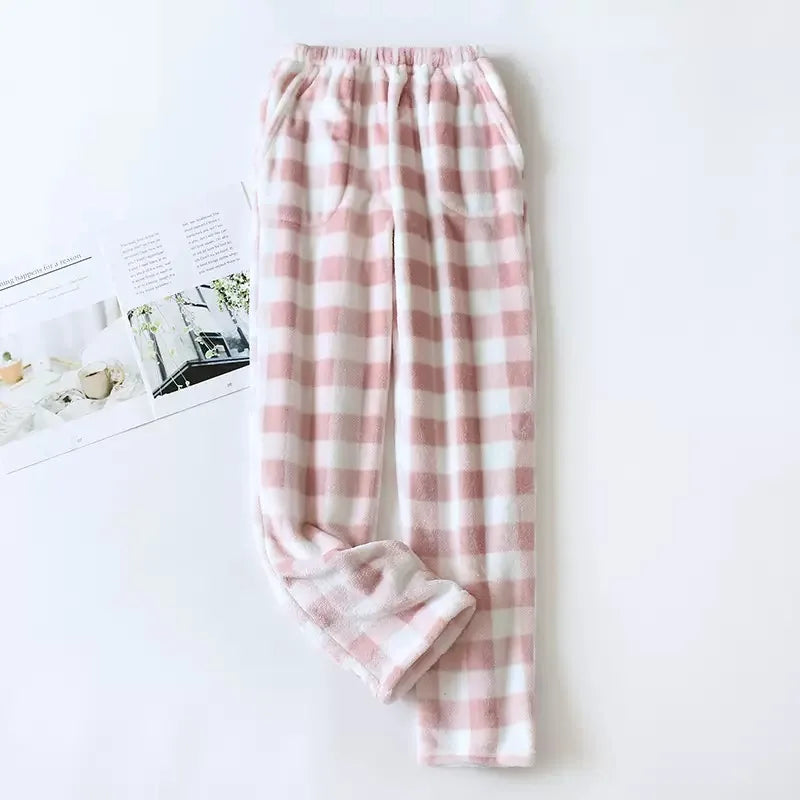 Men Autumn Winter Full Length Pajama Pants Thicken Flannel Sleep Bottom Casual