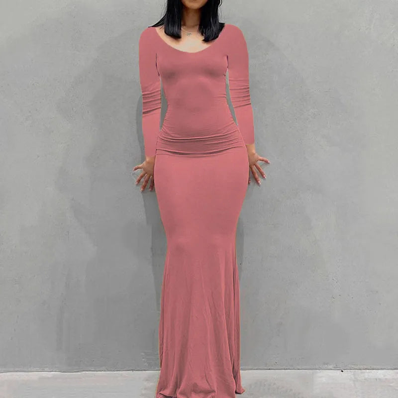 New women's dress long skirt casual slim long-sleeved home dress