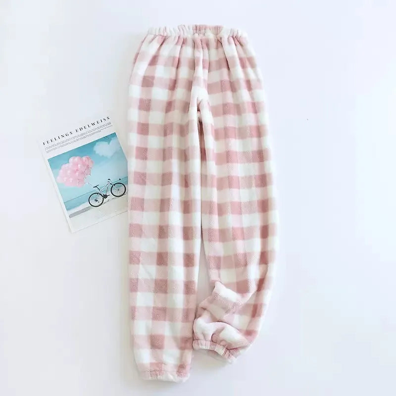 Men Autumn Winter Full Length Pajama Pants Thicken Flannel Sleep Bottom Casual