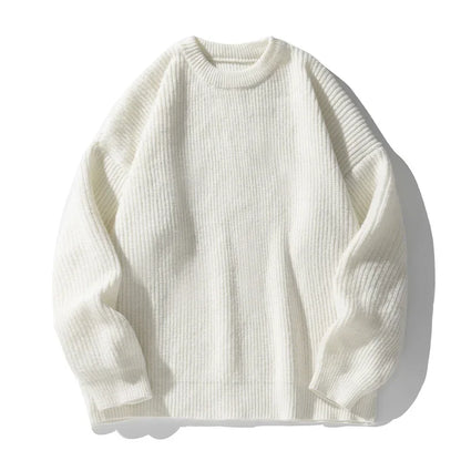 TFETTERS Brand Black Knitwear for Men Baggy 2026 Winter New Polyester Japan Sweaters Male Retro O Neck Classics Couples Clothing