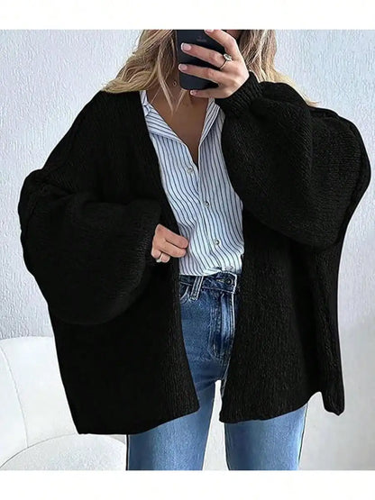 Cardigan Sweaters For Women Oversized Fall Long Sleeve Lightweight Knit Cardigans Winter Clothing Open Front Solid Color Crochet Lantern Sleeve Coat