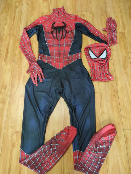 Maguire Raimi SM Cosplay 3D LOGO Spidey Costume Superhero Zentai Bodysuit Spandex Halloween Costume Disfraces Adult