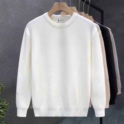 Men's Sweater Vertical Stripes Round Neck Pullovers High Quality Inner Soft Knitted Fashion Versatile Undershirt