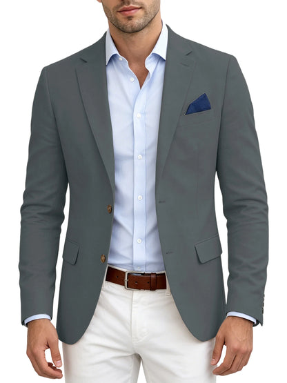 Men's Linen Blend Blazer Notched Lapel Two Button Breathable Suit Jacket For Business Casual Wedding Daily Wear